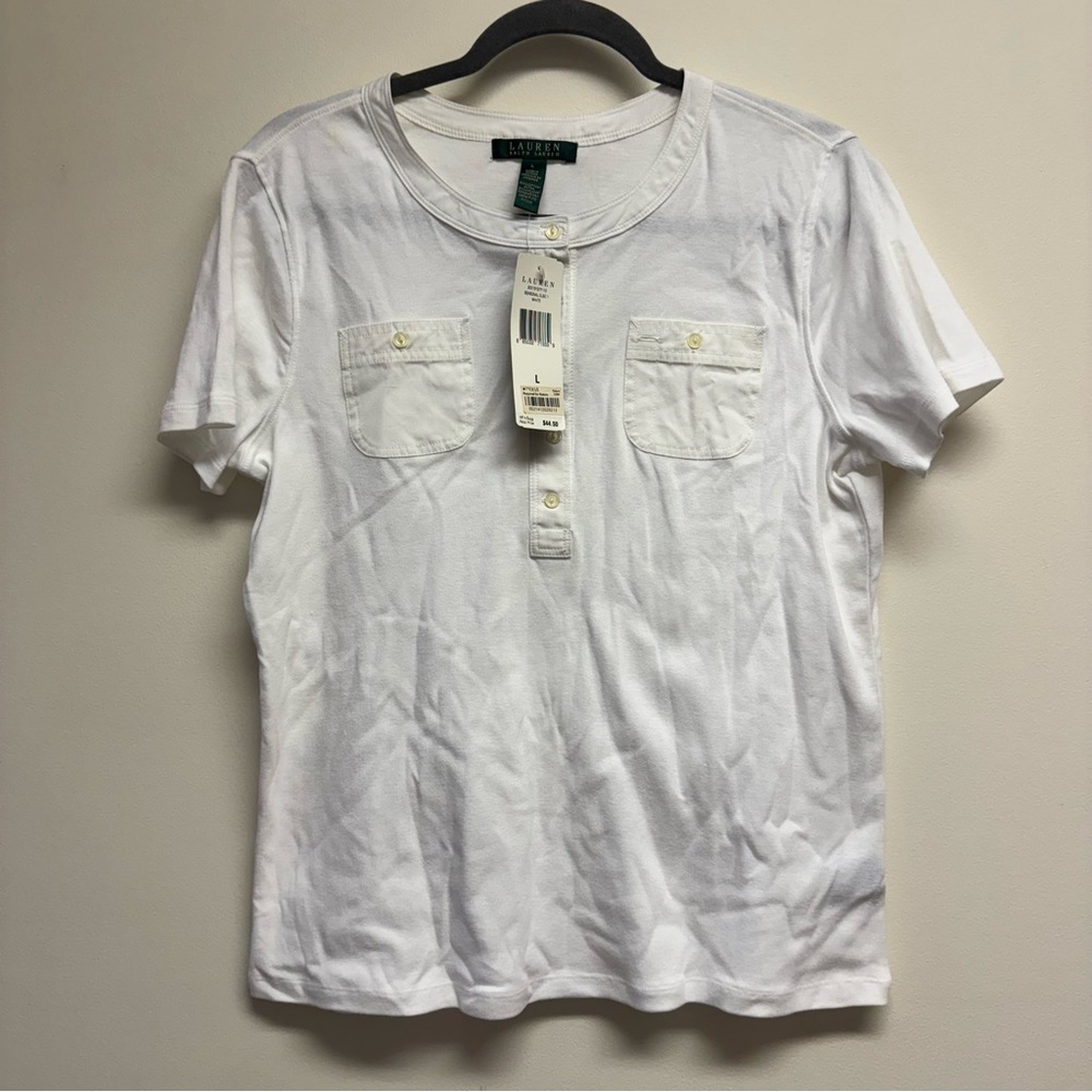 Lauren Ralph Lauren White Button Down Polo Tee NWT Size L